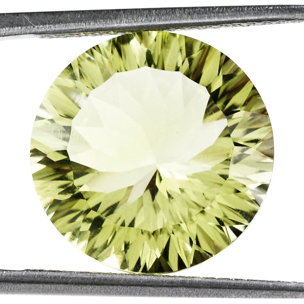 LEMON QUARTZ CONCAVE CUT ROUND 14MM 7.55 Cts.