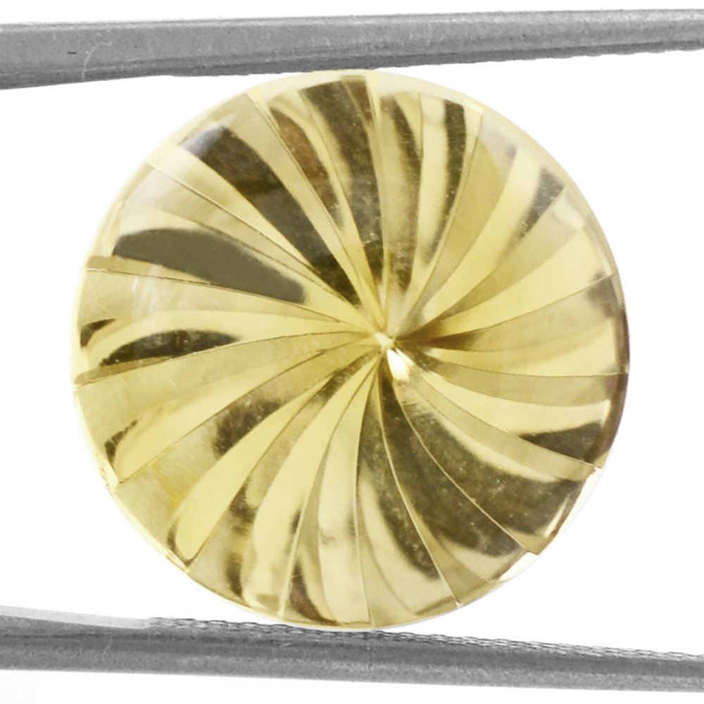 LEMON QUARTZ BUFFTOP ROUND WITH TWISTED CONCAVE 15MM 10.00 Cts.