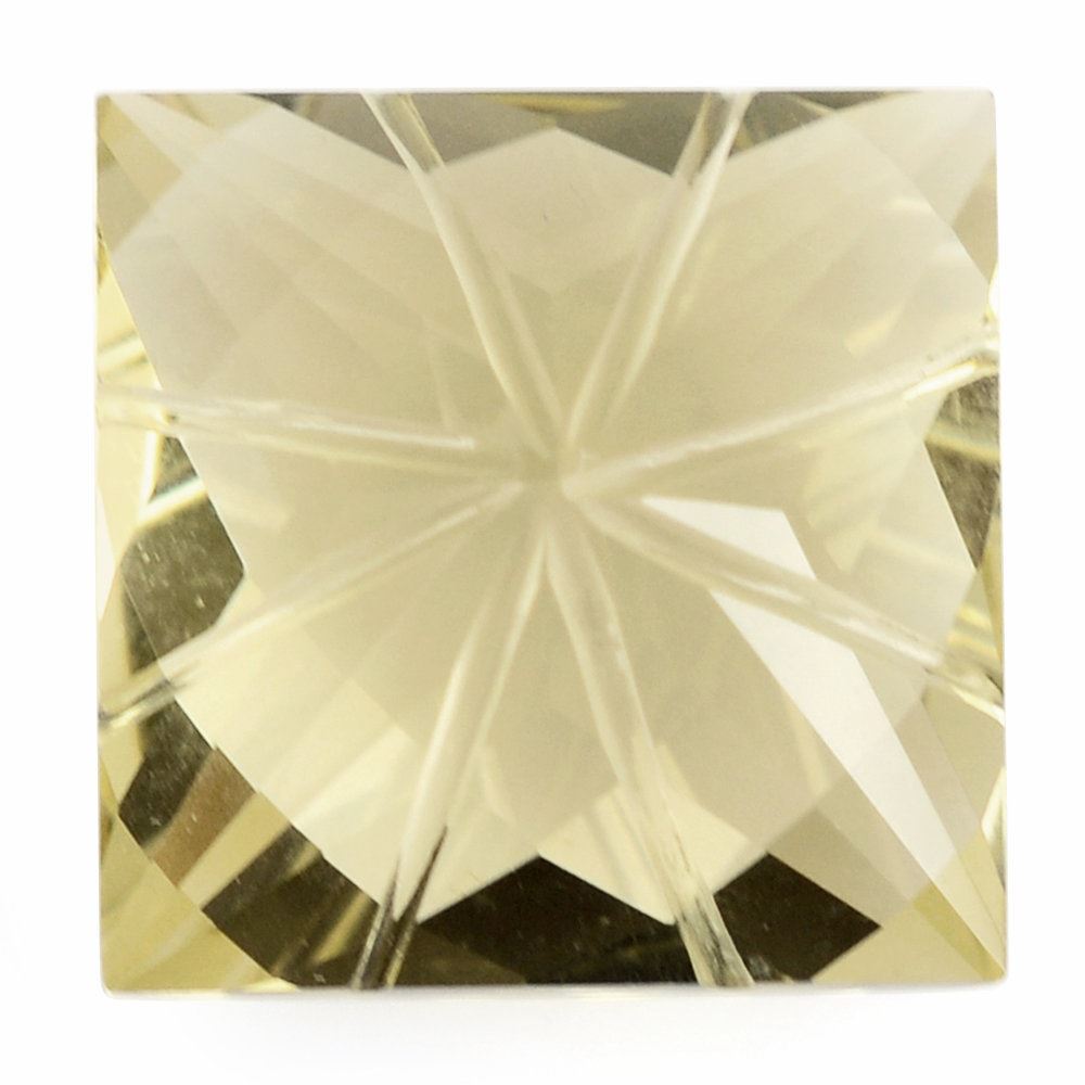LEMON QUARTZ CHECKER TOP PRINCESS CUT BACK LAZER CUT SQUARE (LITE) 12MM 7.92 Cts.