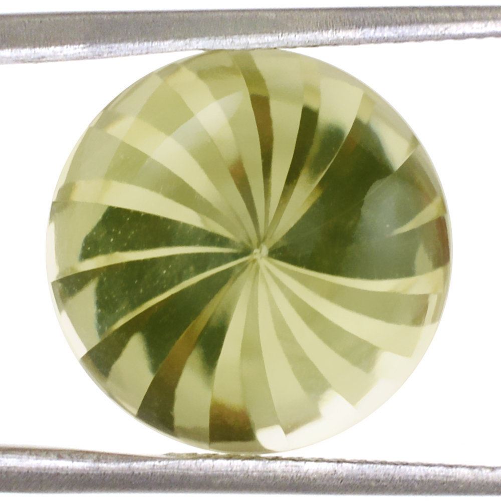 LEMON QUARTZ BUFFTOP ROUND WITH TWISTED CONCAVE 15MM 11.21 Cts.