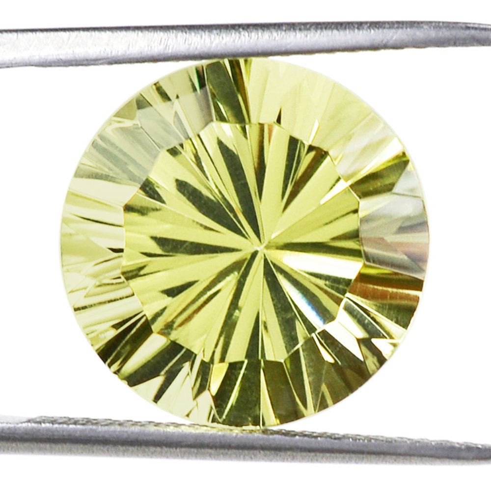 LEMON QUARTZ CONCAVE STRAIGHT FACET ROUND 14MM 8.19 Cts.