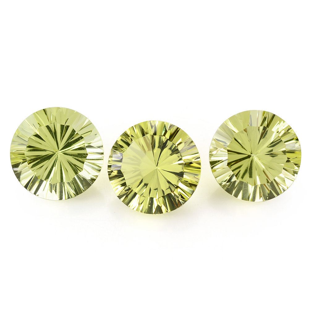 LEMON QUARTZ CONCAVE STRAIGHT FACET ROUND 14MM 8.19 Cts.