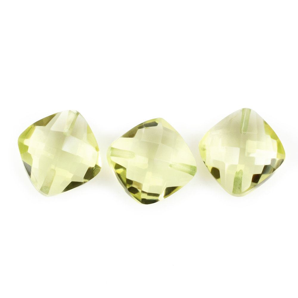 LEMON QUARTZ BRIOLETTE CUSHION (TWO FALF DRILL) (GREEN GOLD)10MM 3.93 Cts.