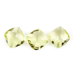 LEMON QUARTZ BRIOLETTE CUSHION (TWO FALF DRILL) (GREEN GOLD)10MM 3.93 Cts.