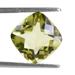 LEMON QUARTZ CHECKER CUT CUSHION (GREEN GOLD) 12MM 6.20 Cts.