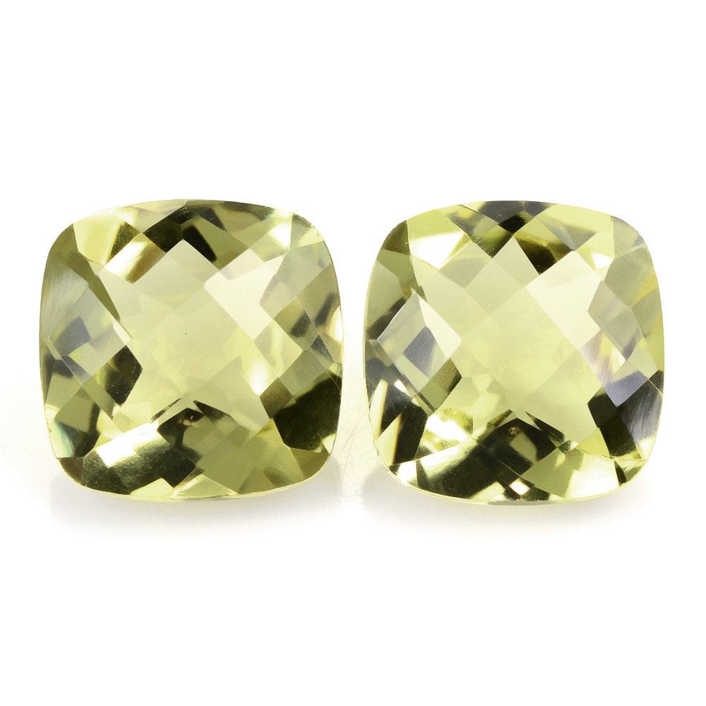 LEMON QUARTZ CHECKER CUT CUSHION (GREEN GOLD) 12MM 6.20 Cts.