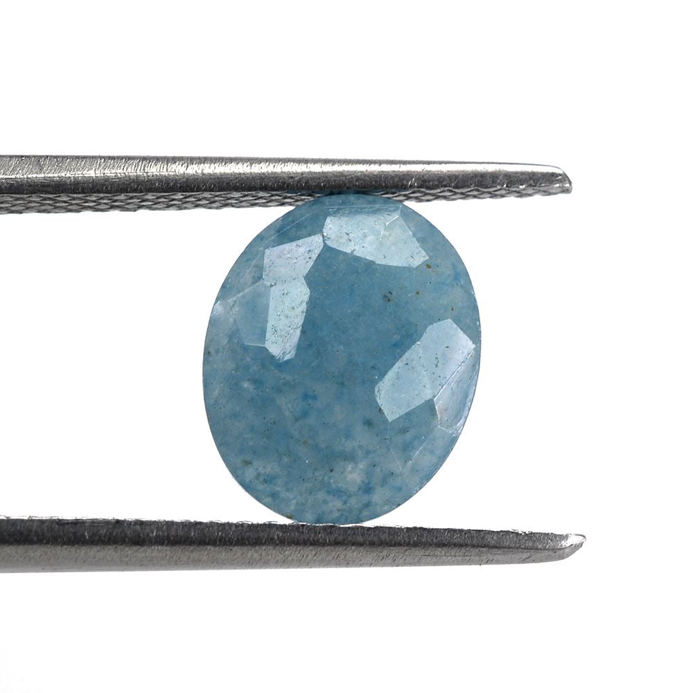 MILKY BLUE QUARTZ IRREGULAR CUT BRIOLETTE OVAL 10X8MM 2.30 Cts.