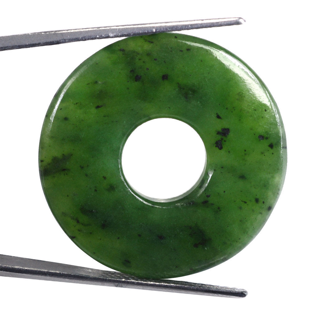 NEPHRITE GREEN JADE PLAIN ROUND PLATE WITH CENTER (HOLE 10MM) 30MM 32.95 Cts.