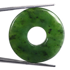 NEPHRITE GREEN JADE PLAIN ROUND PLATE WITH CENTER (HOLE 10MM) 30MM 32.95 Cts.