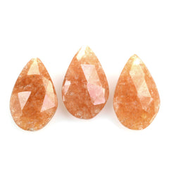 ORANGE AVENTURINE QUARTZ ROSE CUT BRIOLETTE IRREGULAR PEAR 16X10MM 3.49 Cts.