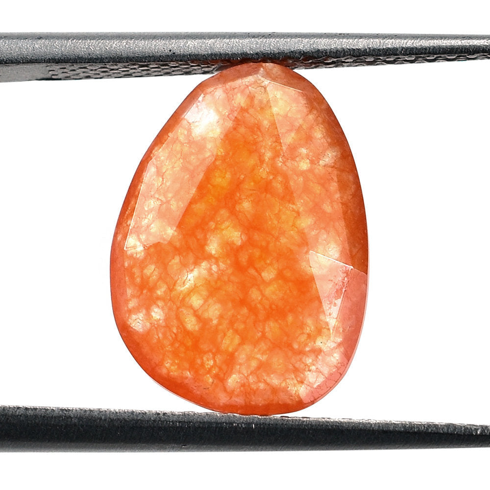 ORANGE DYED JADE ROSE CUT BRIOLETTE PEARISH 14X10MM 3.79 Cts.