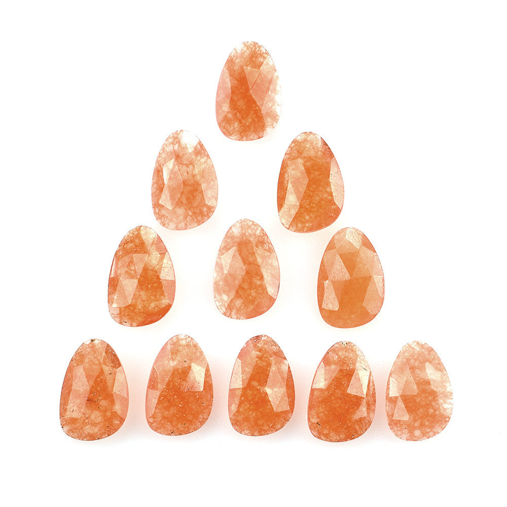 ORANGE DYED JADE ROSE CUT BRIOLETTE PEARISH 12X8MM 2.02 Cts.