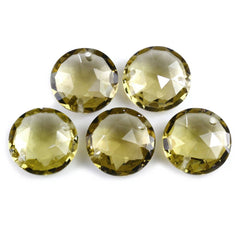 OLIVE QUARTZ ROSE CUT BRIOLETTE ROUND WITH TWO HOLE (FULL DRILL) (DES#63) 16MM 10.05 Cts.