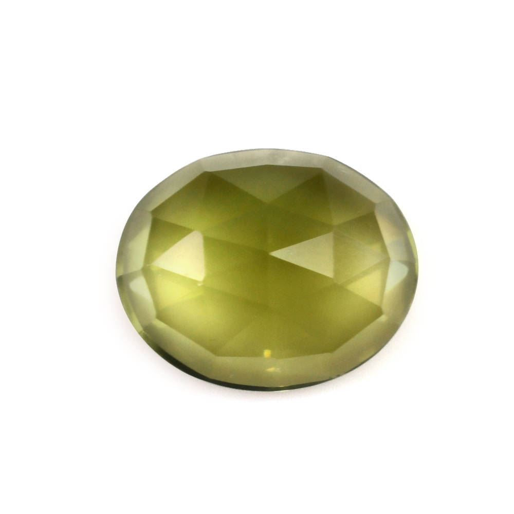 OLIVE QUARTZ ROSE CUT OVAL CAB 11X9MM 3.33 Cts.
