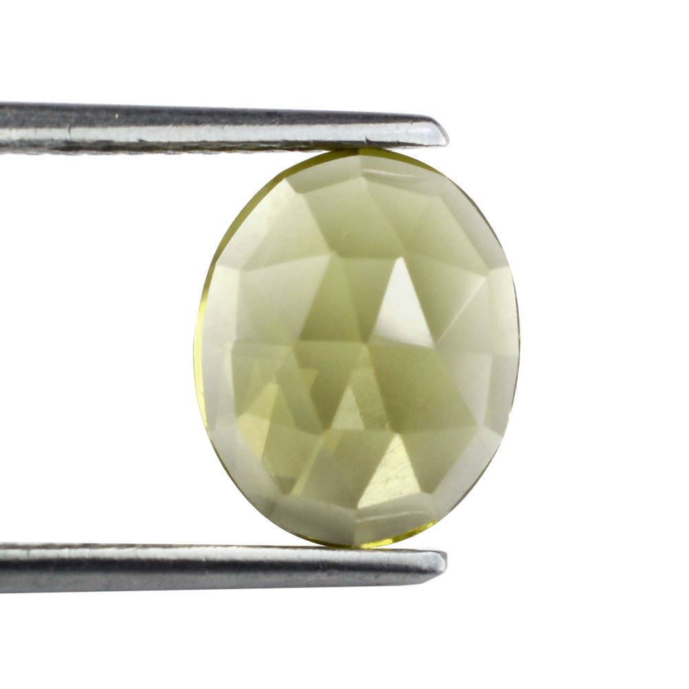 OLIVE QUARTZ ROSE CUT OVAL CAB 11X9MM 3.33 Cts.