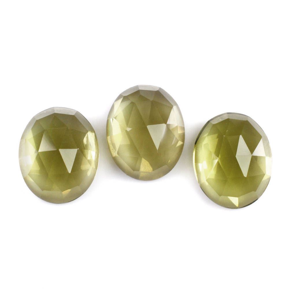 OLIVE QUARTZ ROSE CUT OVAL CAB 11X9MM 3.33 Cts.