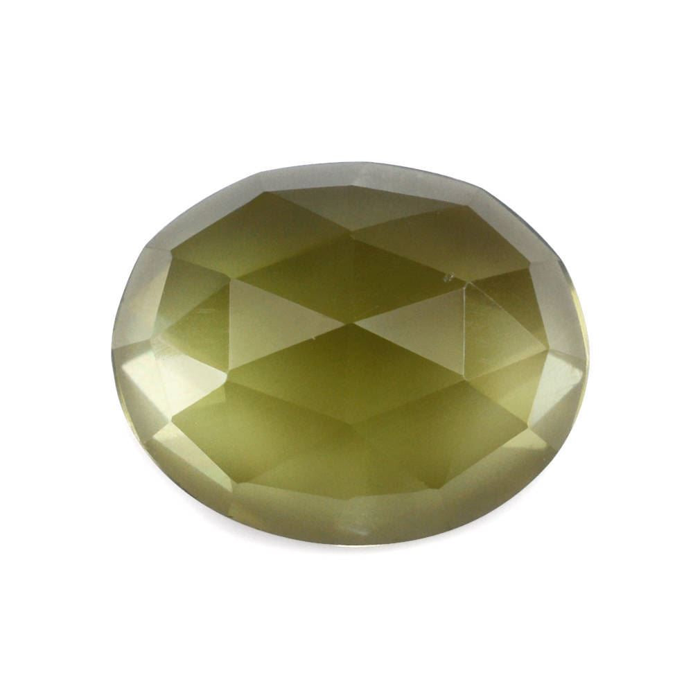 OLIVE QUARTZ ROSE CUT OVAL CAB 12X10MM 4.50 Cts.