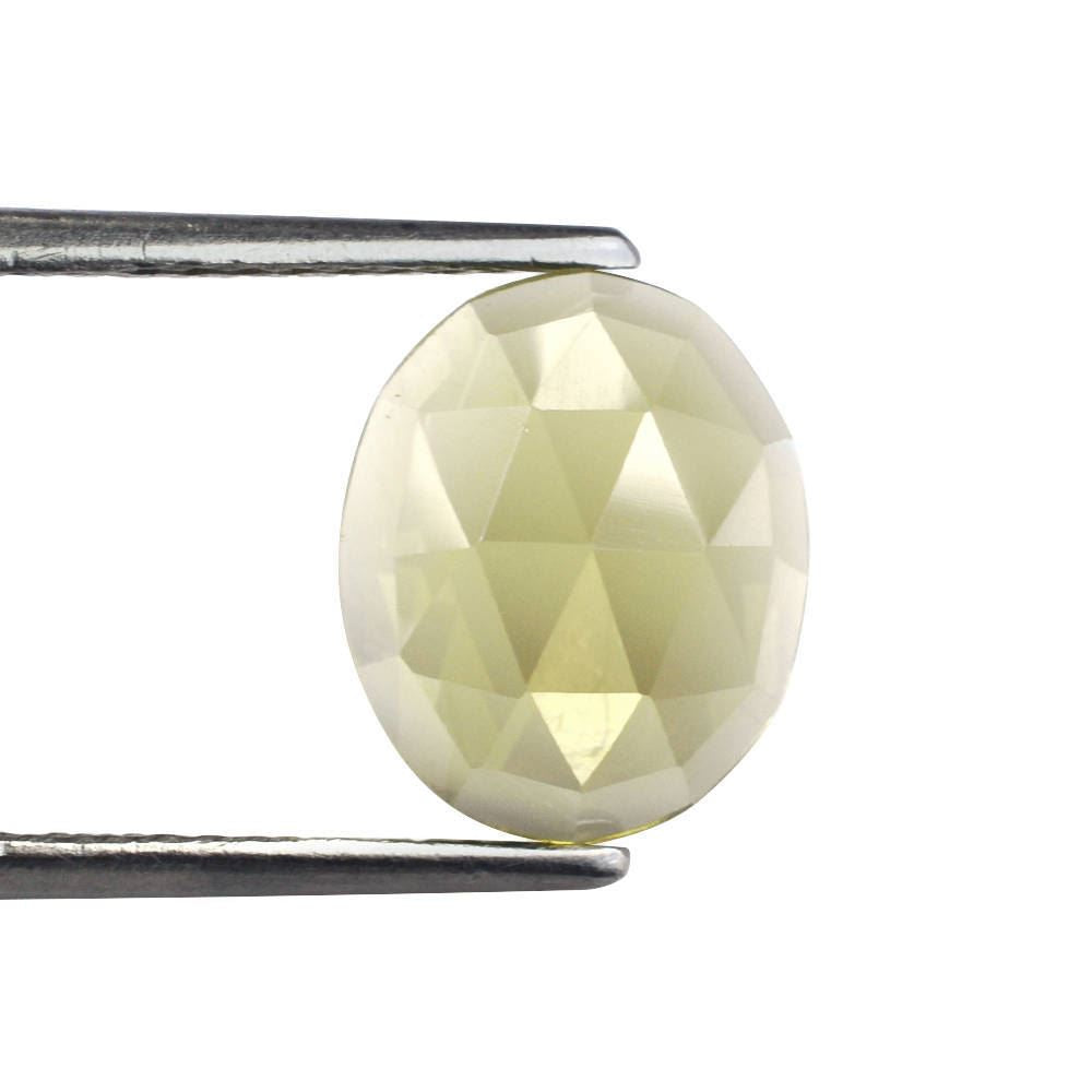 OLIVE QUARTZ ROSE CUT OVAL CAB 12X10MM 4.50 Cts.