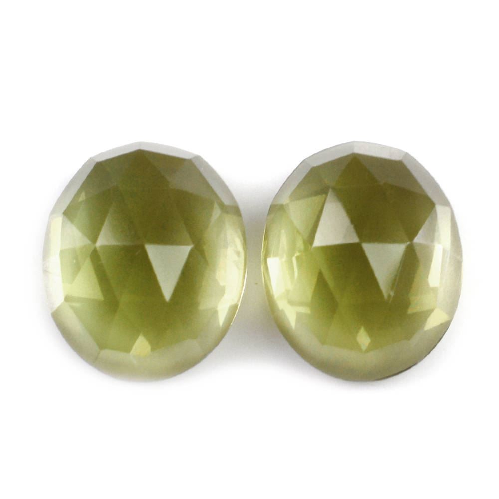 OLIVE QUARTZ ROSE CUT OVAL CAB 12X10MM 4.50 Cts.