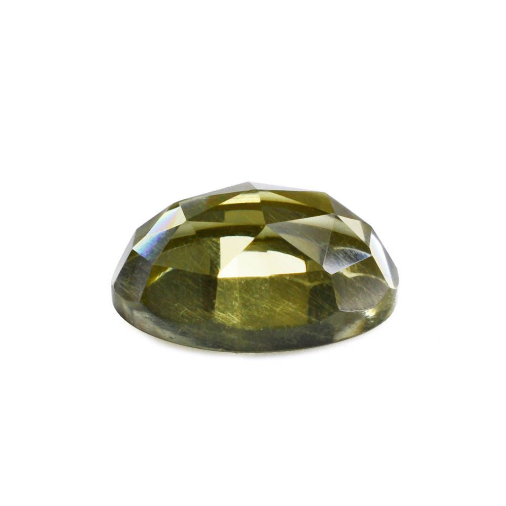 OLIVE QUARTZ ROSE CUT OVAL CAB 10X8MM 2.47 Cts.