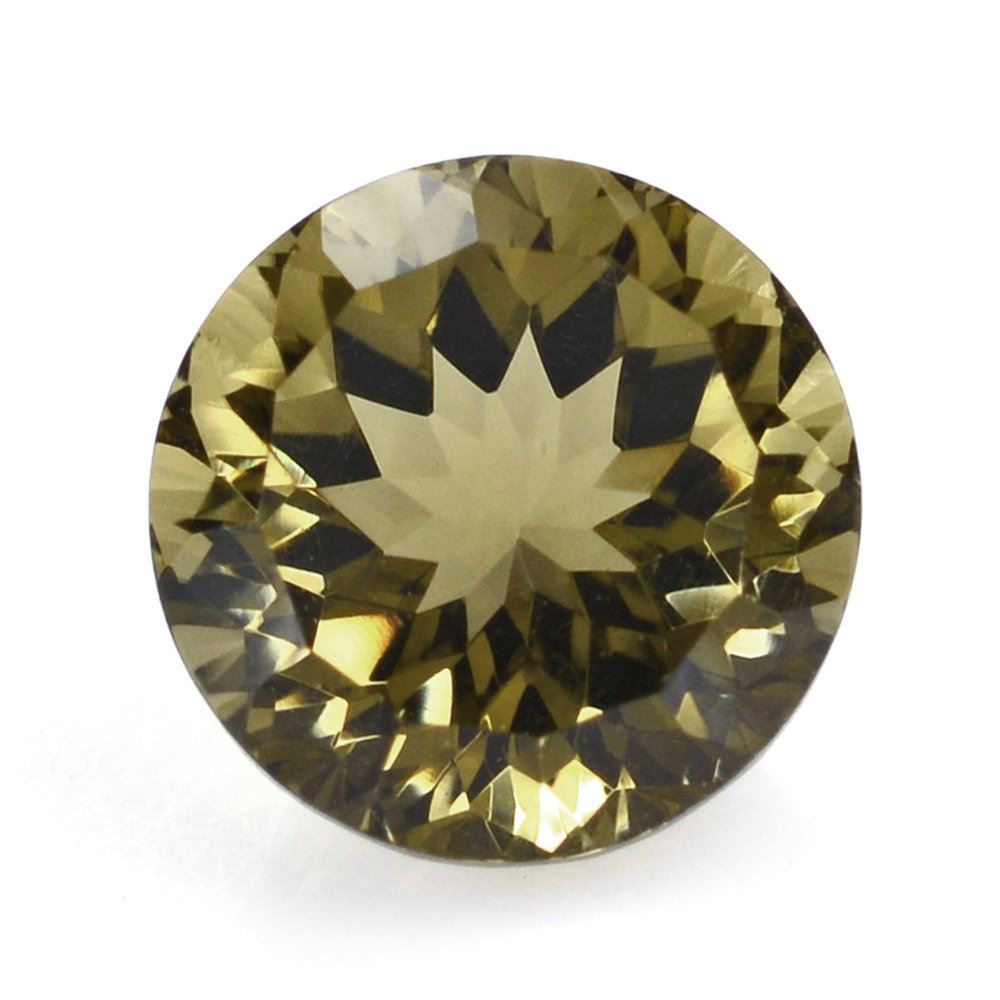 OLIVE QUARTZ CONCAVE CUT ROUND 9MM 3.10 Cts.