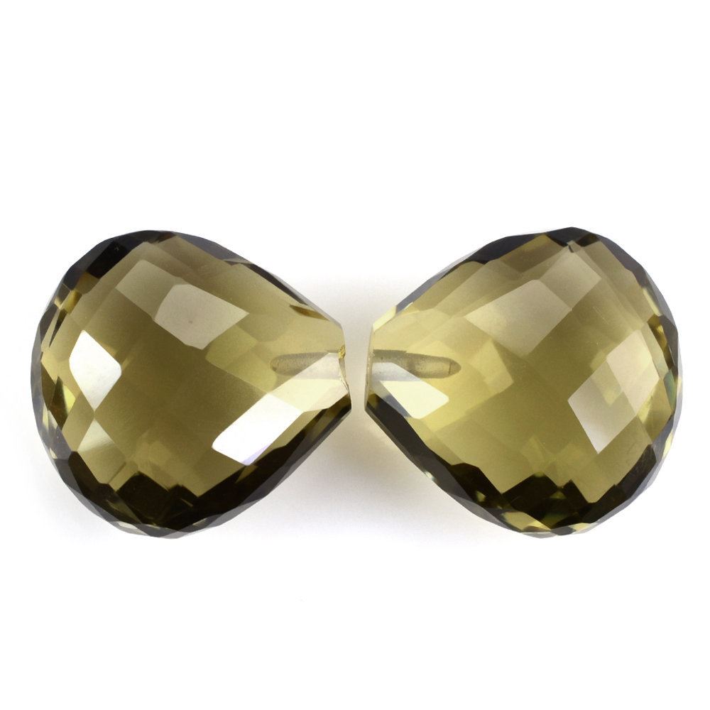 OLIVE QUARTZ BRIOLETTE HEART (HALF DRILL) 14MM 9.55 Cts.