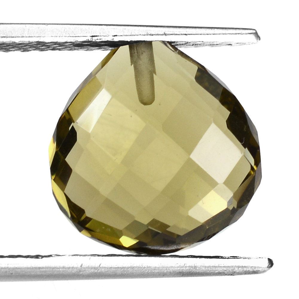 OLIVE QUARTZ BRIOLETTE HEART (HALF DRILL) 12MM 6.35 Cts.