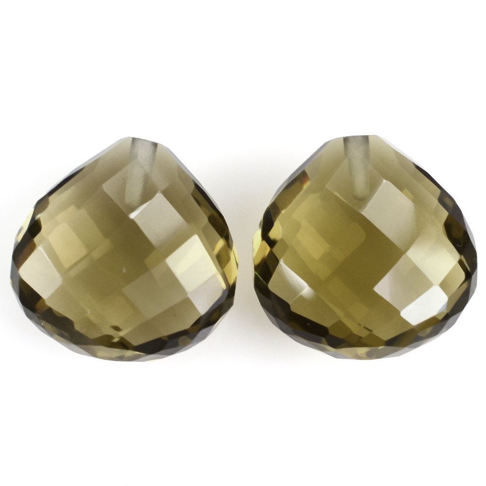 OLIVE QUARTZ BRIOLETTE HEART (HALF DRILL) 12MM 6.35 Cts.