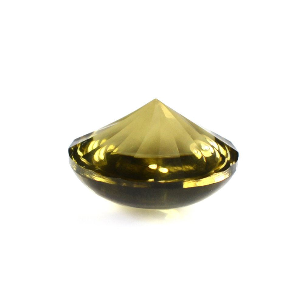 OLIVE QUARTZ BUFFTOP WITH TWISTED CONCAVE BACK ROUND (DES#31) 14MM 9.25 Cts.