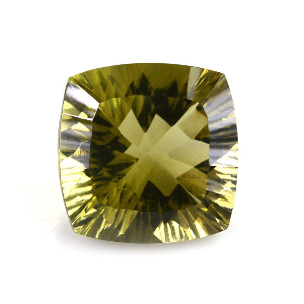 OLIVE QUARTZ CONCAVE CUT CUSHION (DES#72) 14MM 10.26 Cts.