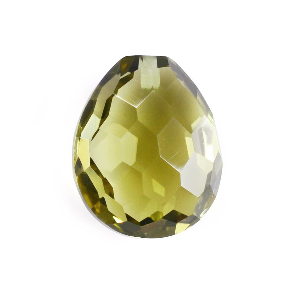 OLIVE QUARTZ FOOTBALL CUT BRIOLETTE PEAR (HALF DRILL) 10X8MM 2.60 Cts.