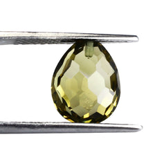 OLIVE QUARTZ FOOTBALL CUT BRIOLETTE PEAR (HALF DRILL) 10X8MM 2.60 Cts.