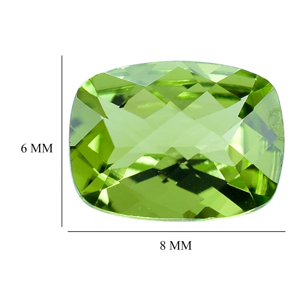 PERIDOT CHECKER CUT (GREEN/CLEAN) CUSHION 8.00X6.00 MM 1.34 Cts.