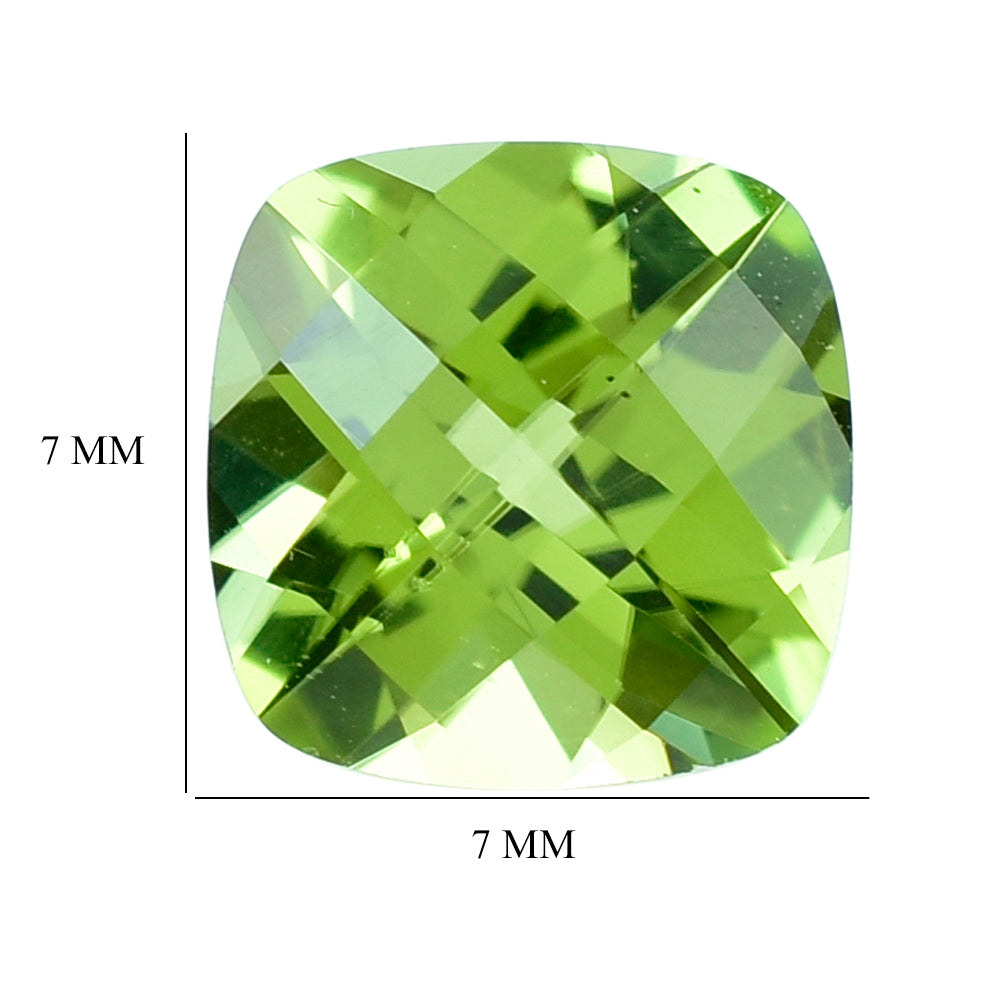 PERIDOT CHECKER CUT (GREEN/CLEAN) CUSHION 7.00X7.00 MM 1.42 Cts.