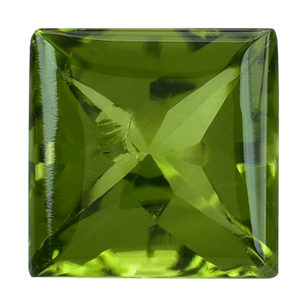 PERIDOT BUFFTOP PRINCESS CUT SQUARE 9MM 3.63 Cts.