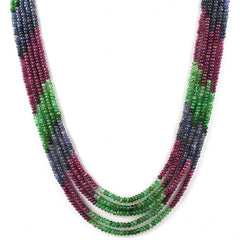 EMERALD, RUBY & BLUE SAPPHIRE 3.00-3.50MM PLAIN ROUNDEL BEADS 16-18" LINE