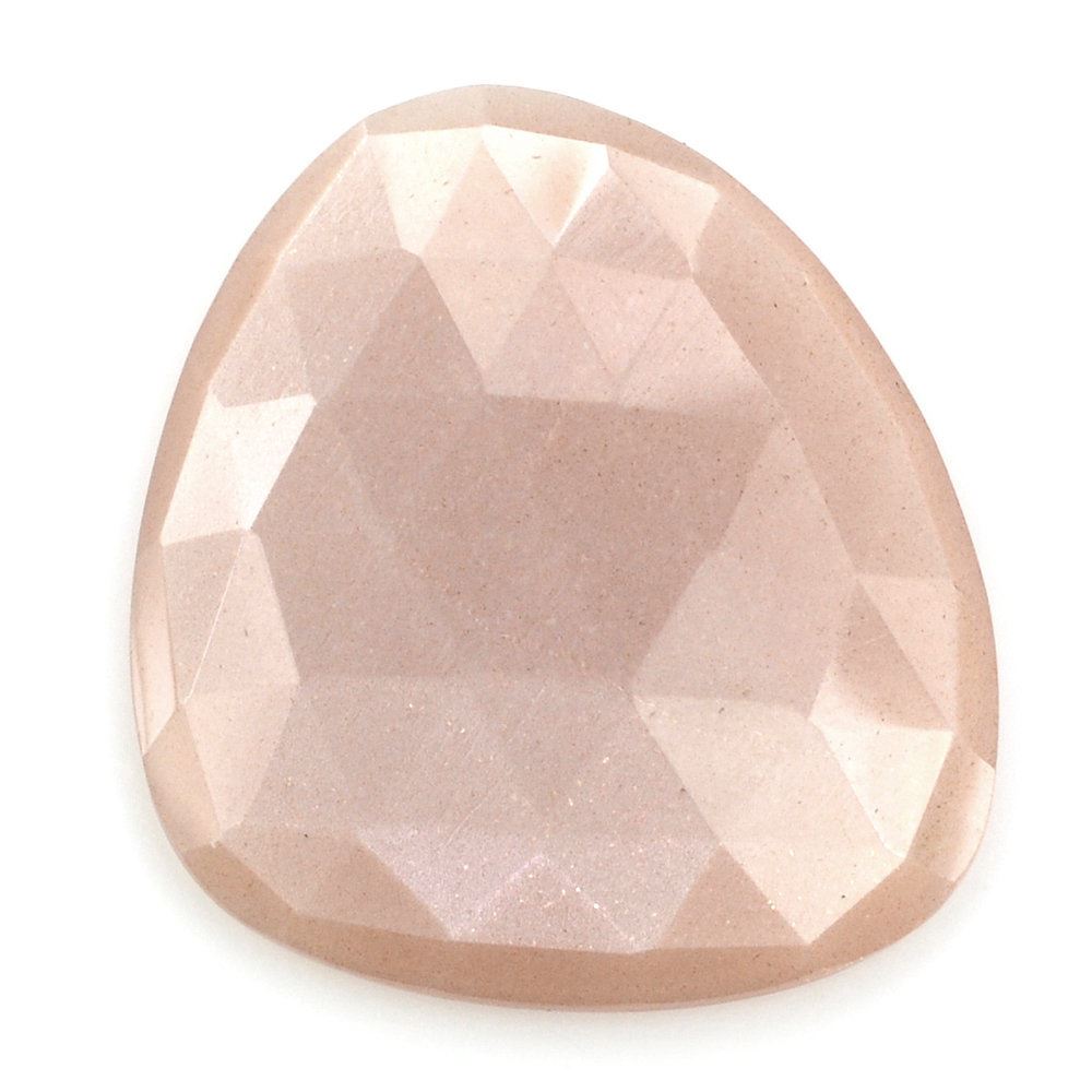 PEACH MOONSTONE ROSE CUT IRREGULAR PEARISH CAB 28X26MM 22.42 Cts.