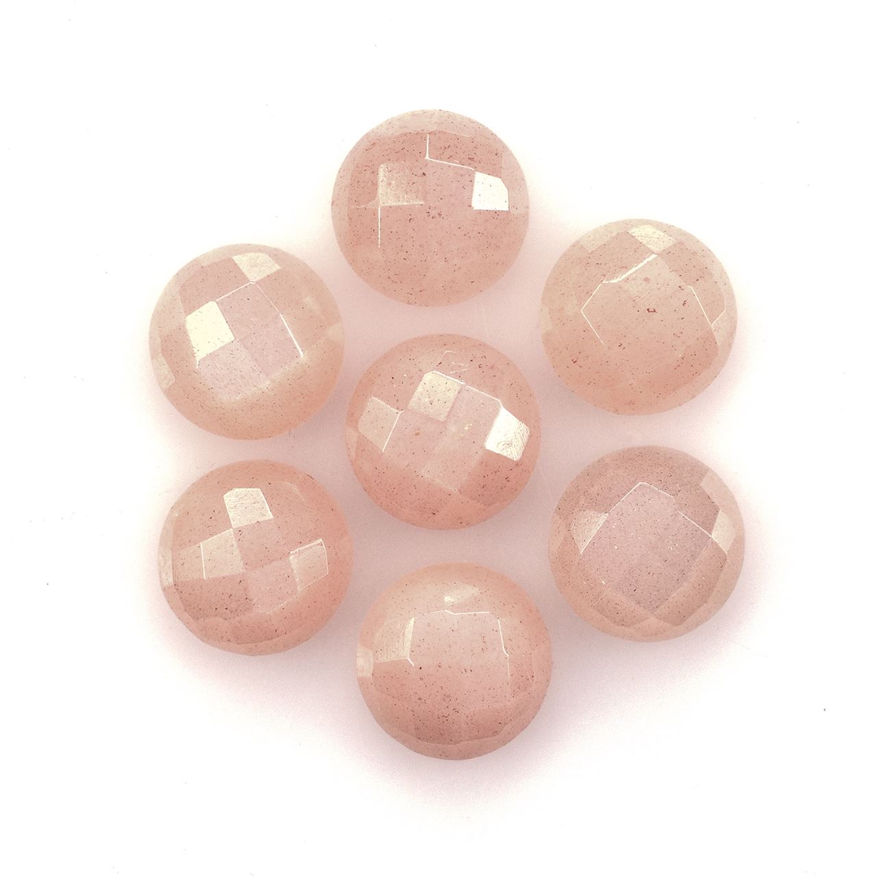 PEACH MOONSTONE CHECKER CUT ROUND CAB (MEDIUM)(CLEAN) 7.00X7.00 MM 1.10 Cts.