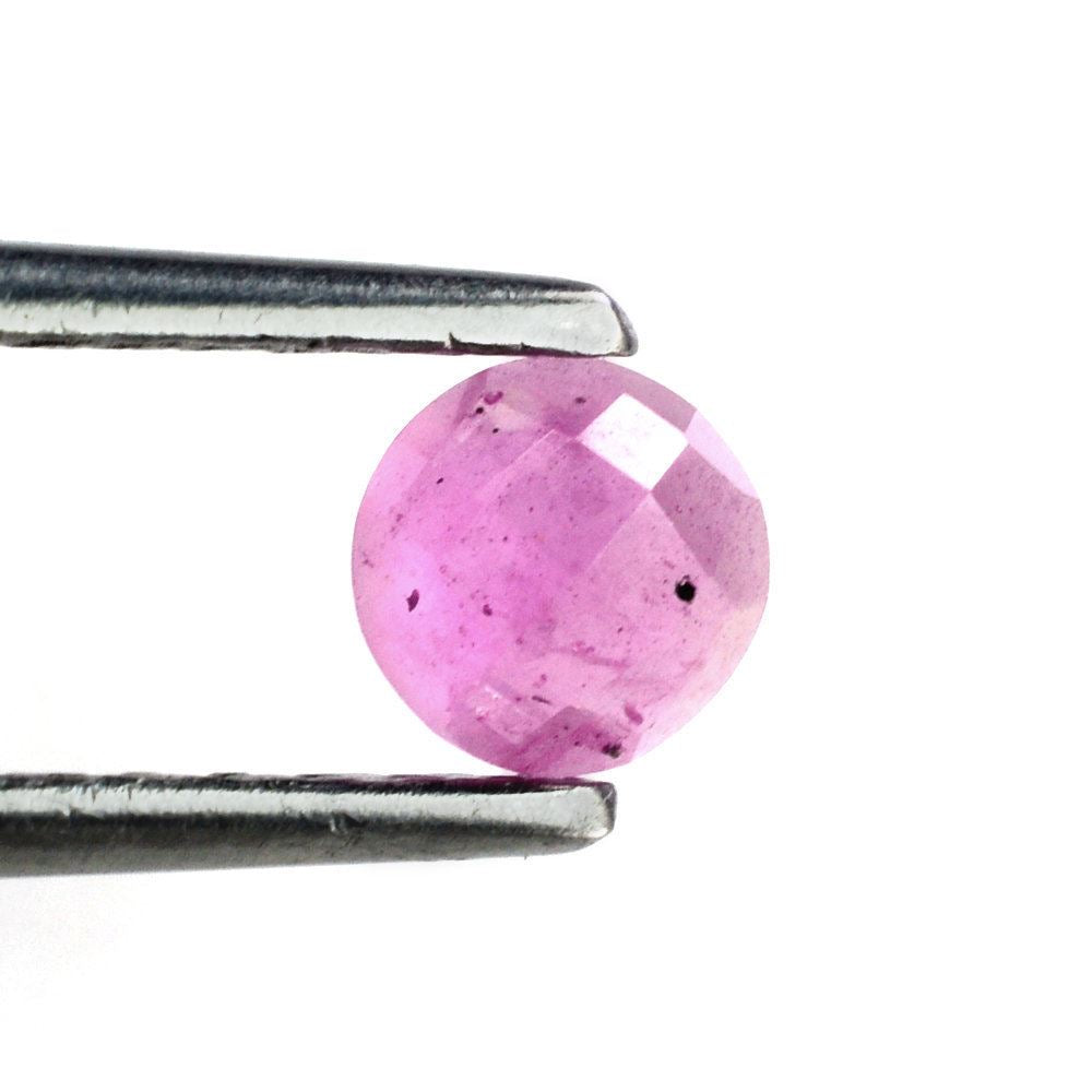 PINK SAPPHIRE (GLASSFILLED) CHECKER ROUND CAB (FROSTED BOTTOM) 5.00X5.00MM 0.64 Cts.
