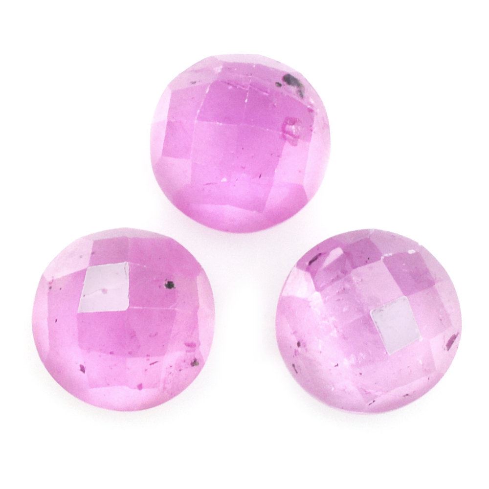 PINK SAPPHIRE (GLASSFILLED) CHECKER ROUND CAB (FROSTED BOTTOM) 5.00X5.00MM 0.64 Cts.