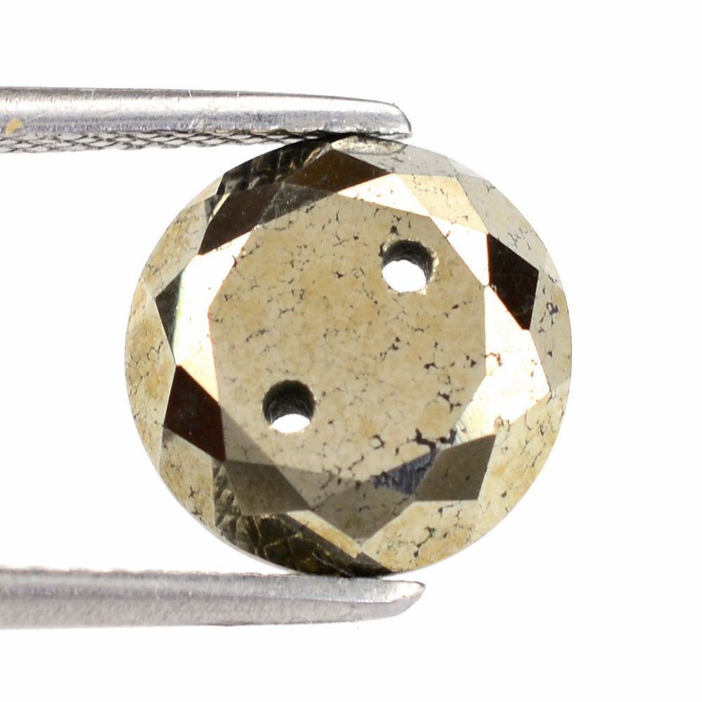 PYRITE TABLE CUT ROUND FLAT BOTTOM WITH (TWO FULL DRILL) 10MM 4.85 Cts.