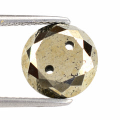 PYRITE TABLE CUT ROUND FLAT BOTTOM WITH (TWO FULL DRILL) 10MM 4.85 Cts.