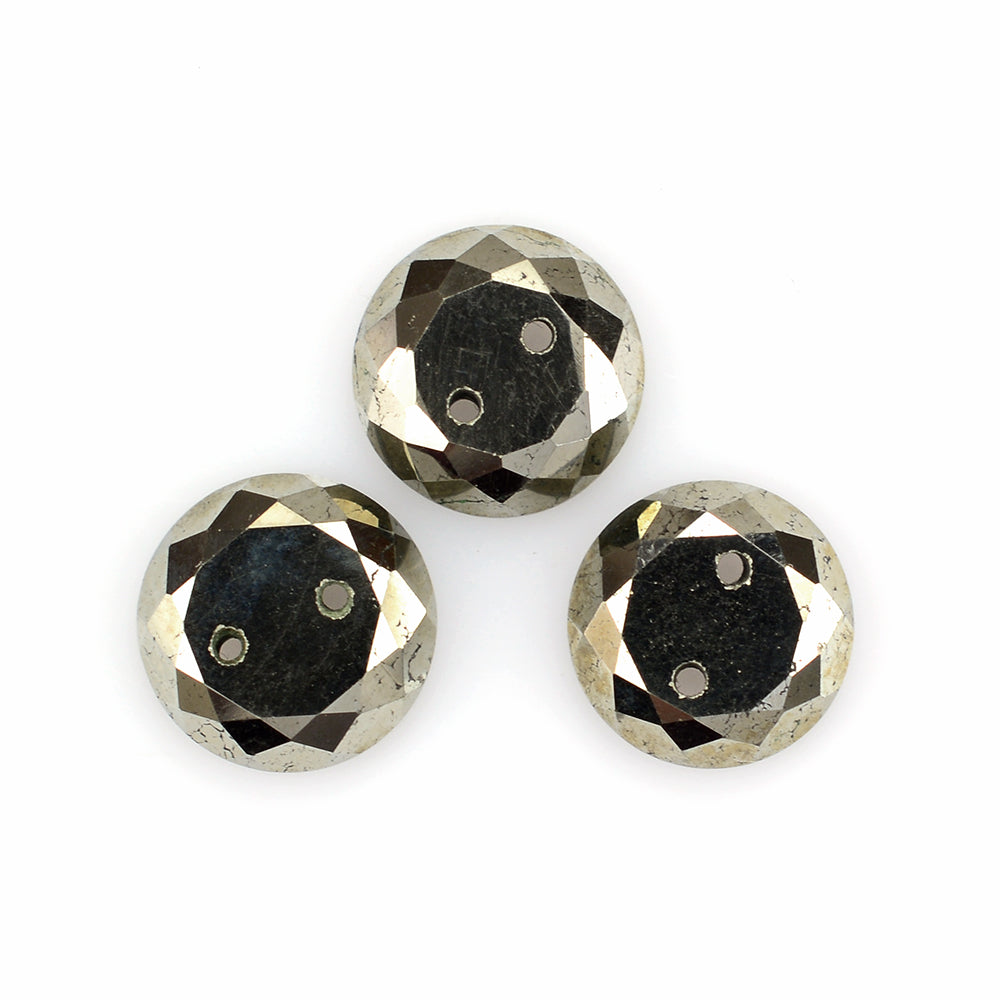 PYRITE TABLE CUT ROUND FLAT BOTTOM WITH (TWO FULL DRILL) 10MM 4.85 Cts.