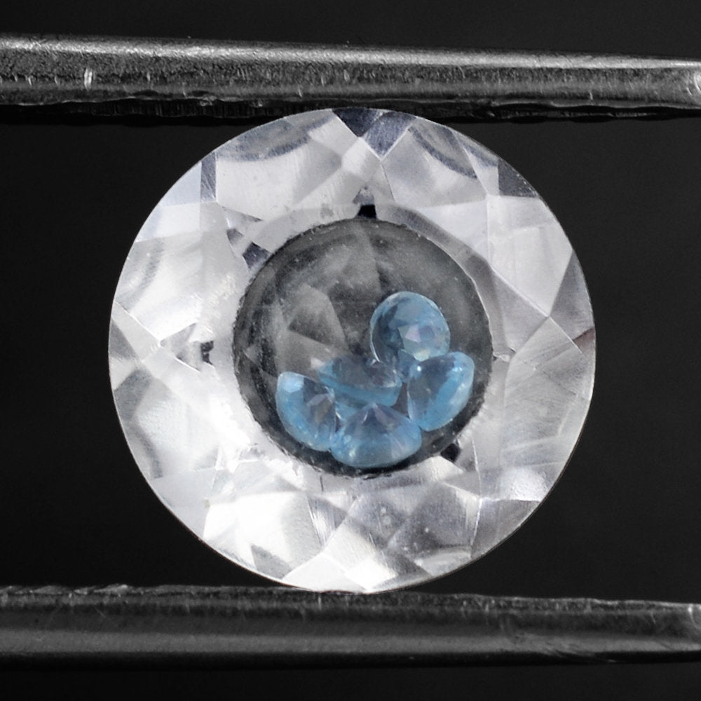 CRYSTAL CUT ROUND WITH (INSIDE SWISS BLUE TOPAZ CUT ROUND 1.50MM) 8MM 1.81 Cts.