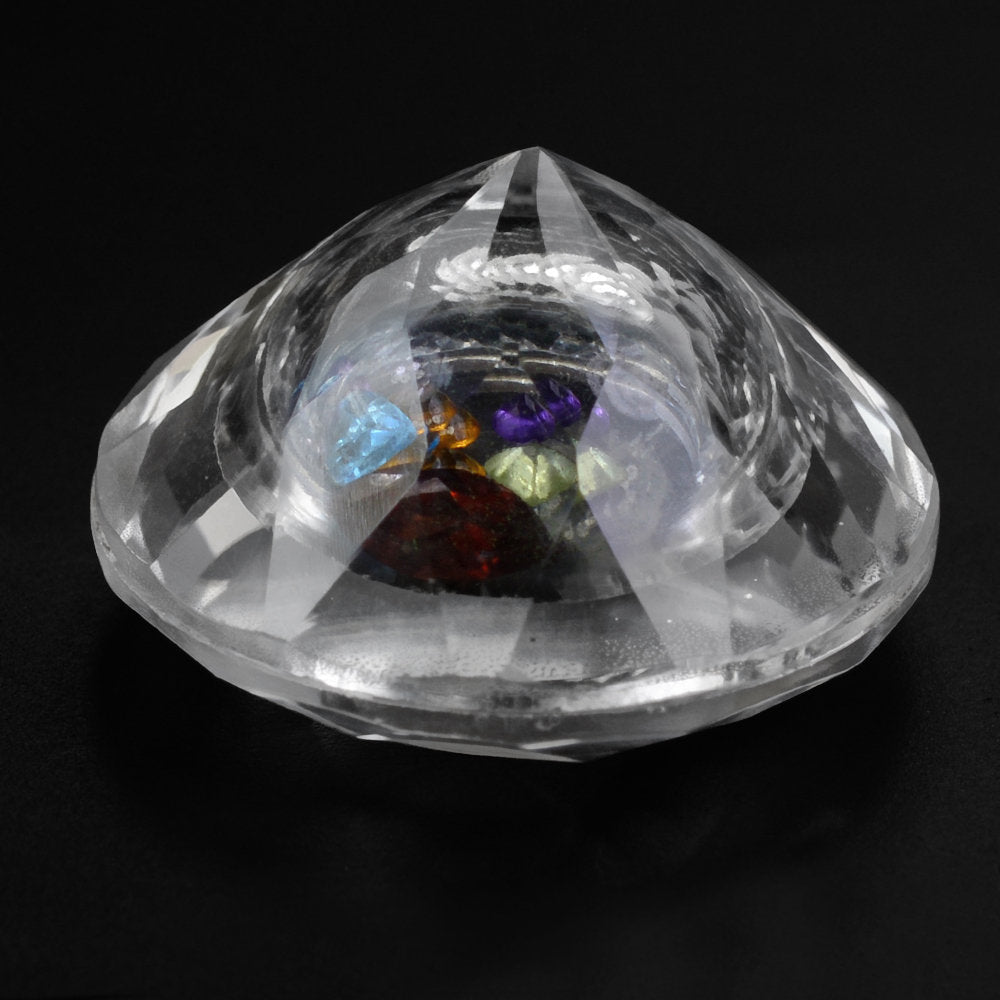 CRYSTAL CUT ROUND WITH MIX SEMI PRECIOUS STONE INSIDE 20MM 22.64 Cts.
