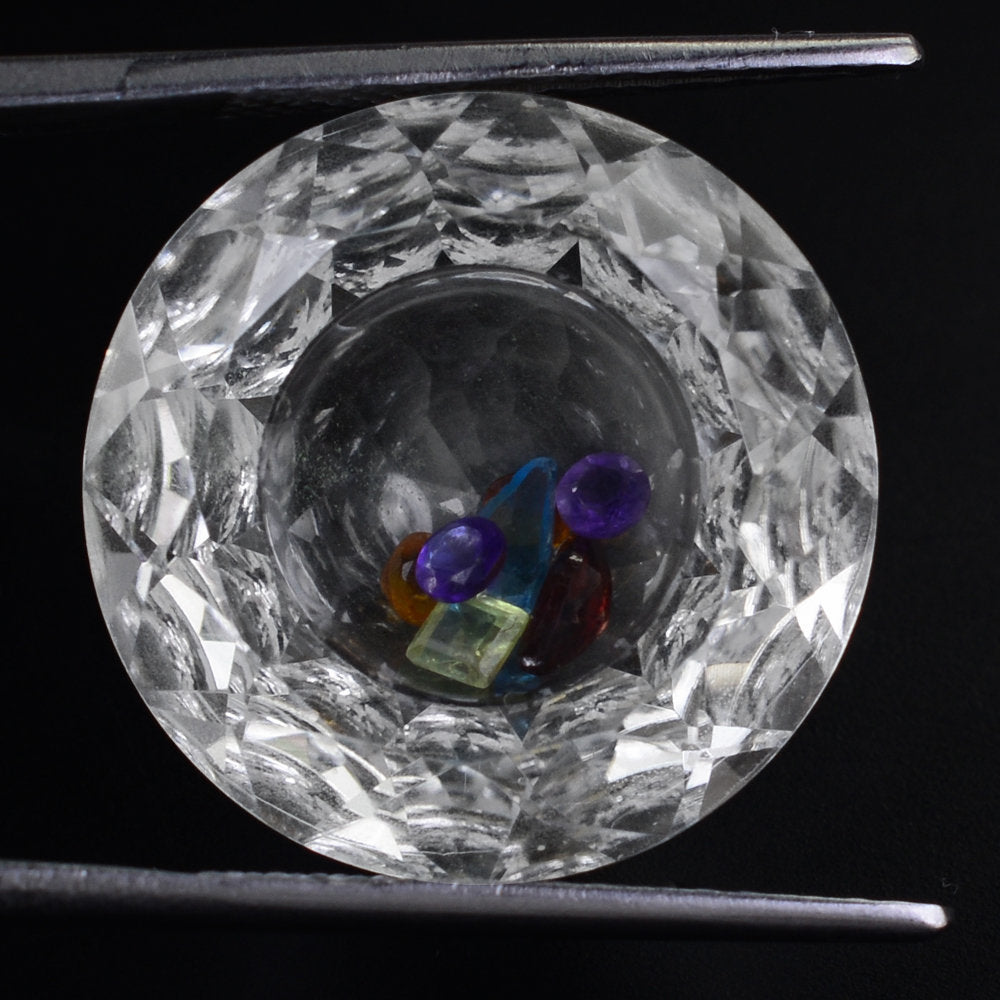 CRYSTAL CUT ROUND WITH MIX SEMI PRECIOUS STONE INSIDE 20MM 22.64 Cts.