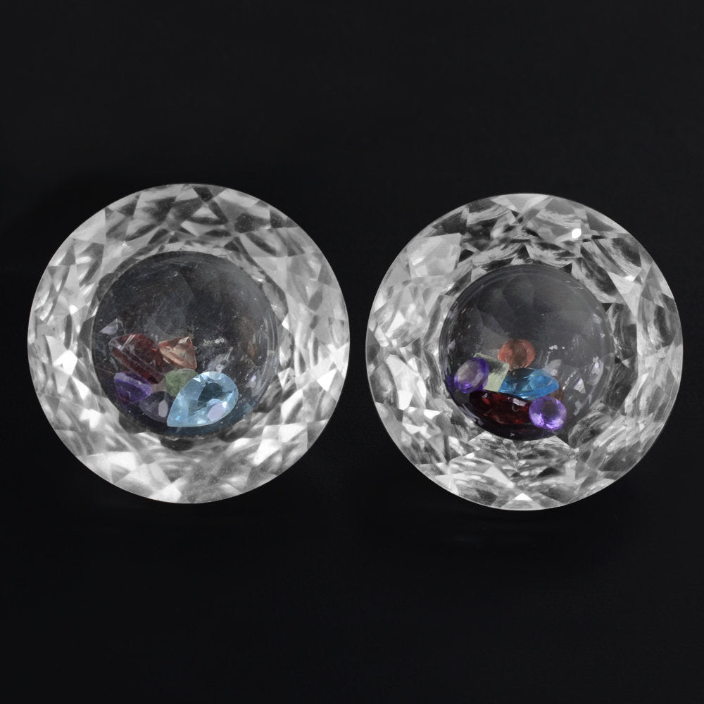 CRYSTAL CUT ROUND WITH MIX SEMI PRECIOUS STONE INSIDE 20MM 22.64 Cts.