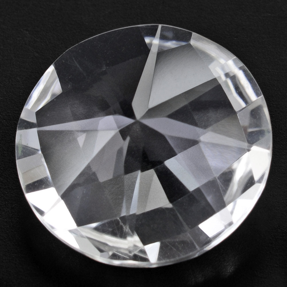 CRYSTAL CHECKER HIGH DOME ROUND WITH DIAMOND CUT BACK 20MM 18.48 Cts.