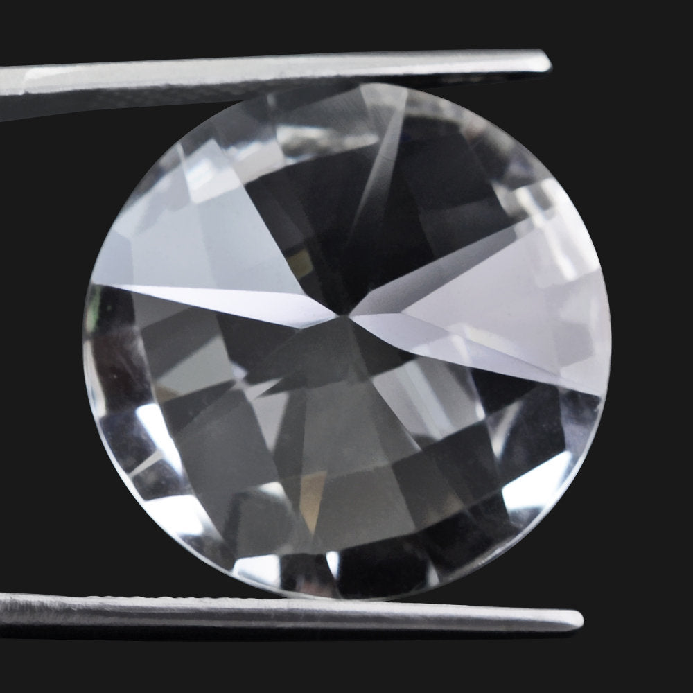 CRYSTAL CHECKER HIGH DOME ROUND WITH DIAMOND CUT BACK 20MM 18.48 Cts.