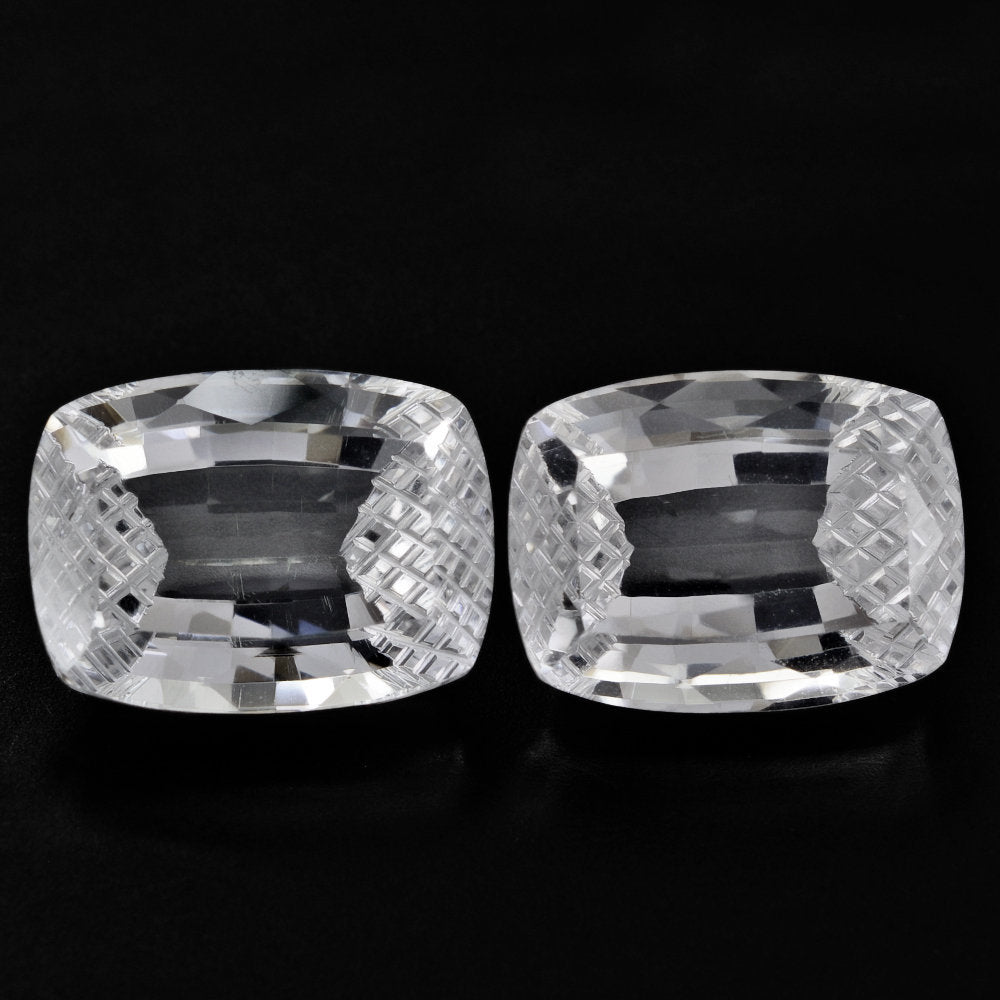 CRYSTAL CUSHION STEP CUT WITH CARVED SIDES (DES#78) 16X12MM 11.70 Cts.